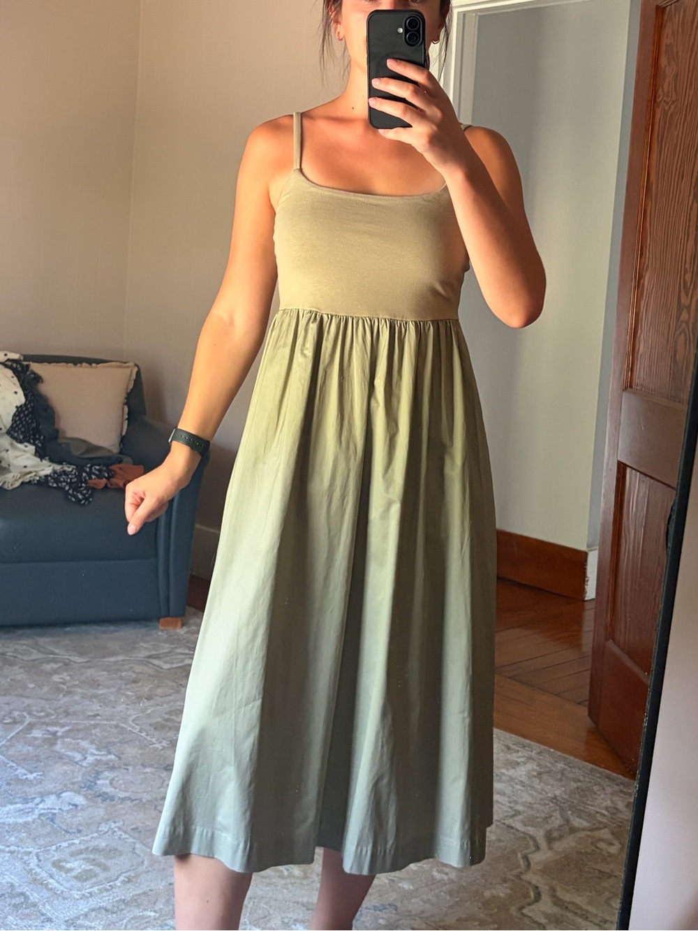 Old Navy Olive Green Spaghetti Strap Midi Dress